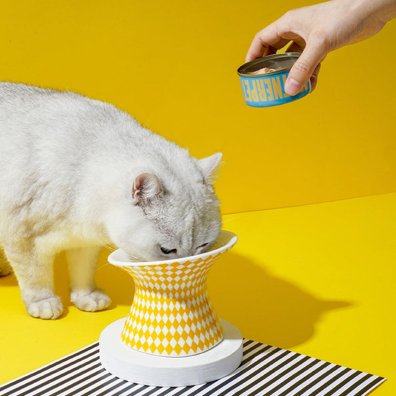 Comedouro de Ceramica Elevado para pets - Losango Amarelo- zeze