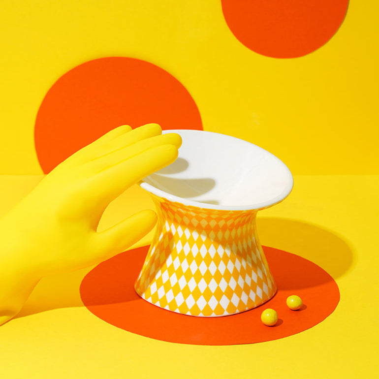 Comedouro de Ceramica Elevado para pets - Losango Amarelo- zeze