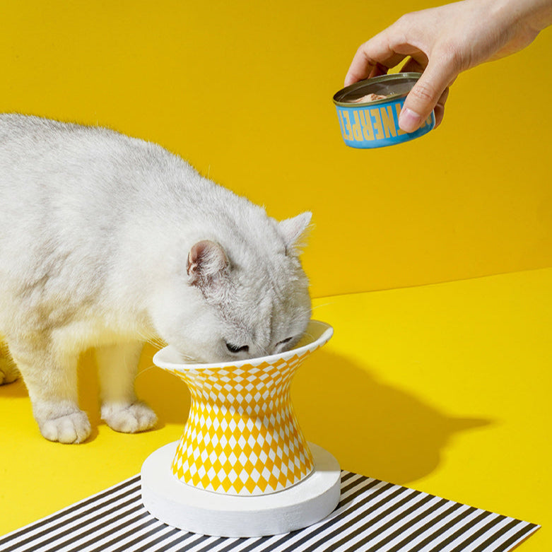 Comedouro de Ceramica Elevado para pets - Losango Amarelo- zeze