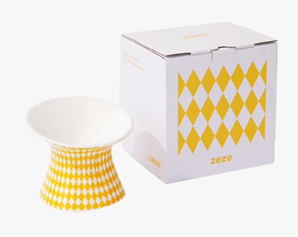 Comedouro de Ceramica Elevado para pets - Losango Amarelo- zeze