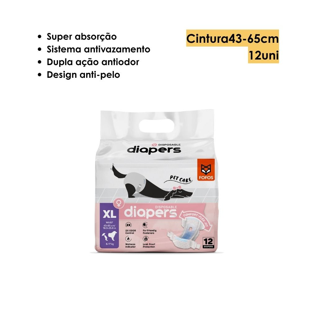 Fralda Higiênica Diapers para Cães Fêmeas XL 12Unidades- FOFOS