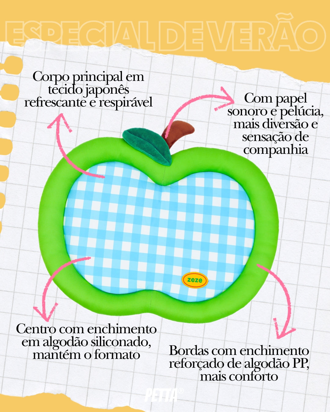 Tapete de verão para pets zeze - Tapete Respirável Maçã Verde