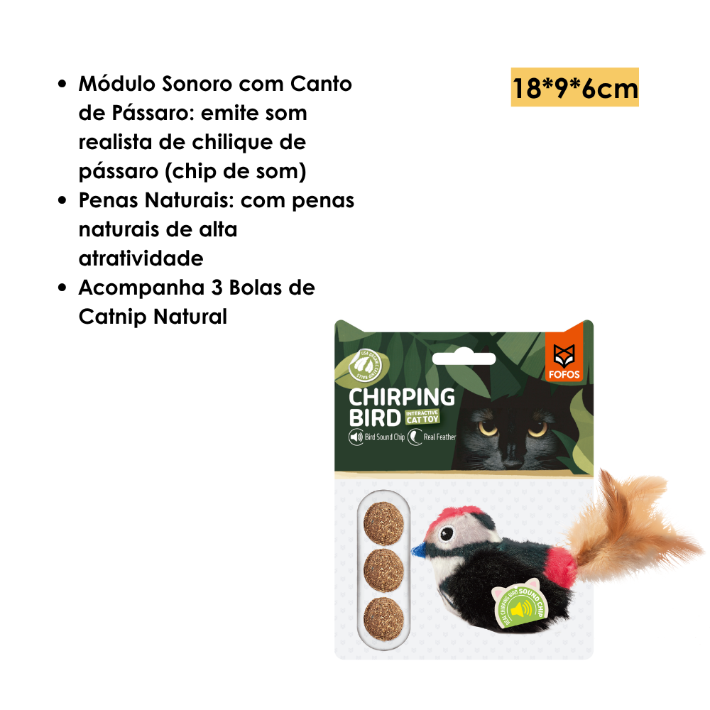 Brinquedo Pelúcia Passarinho com Bolas de Catnip - Preto - FOFOS