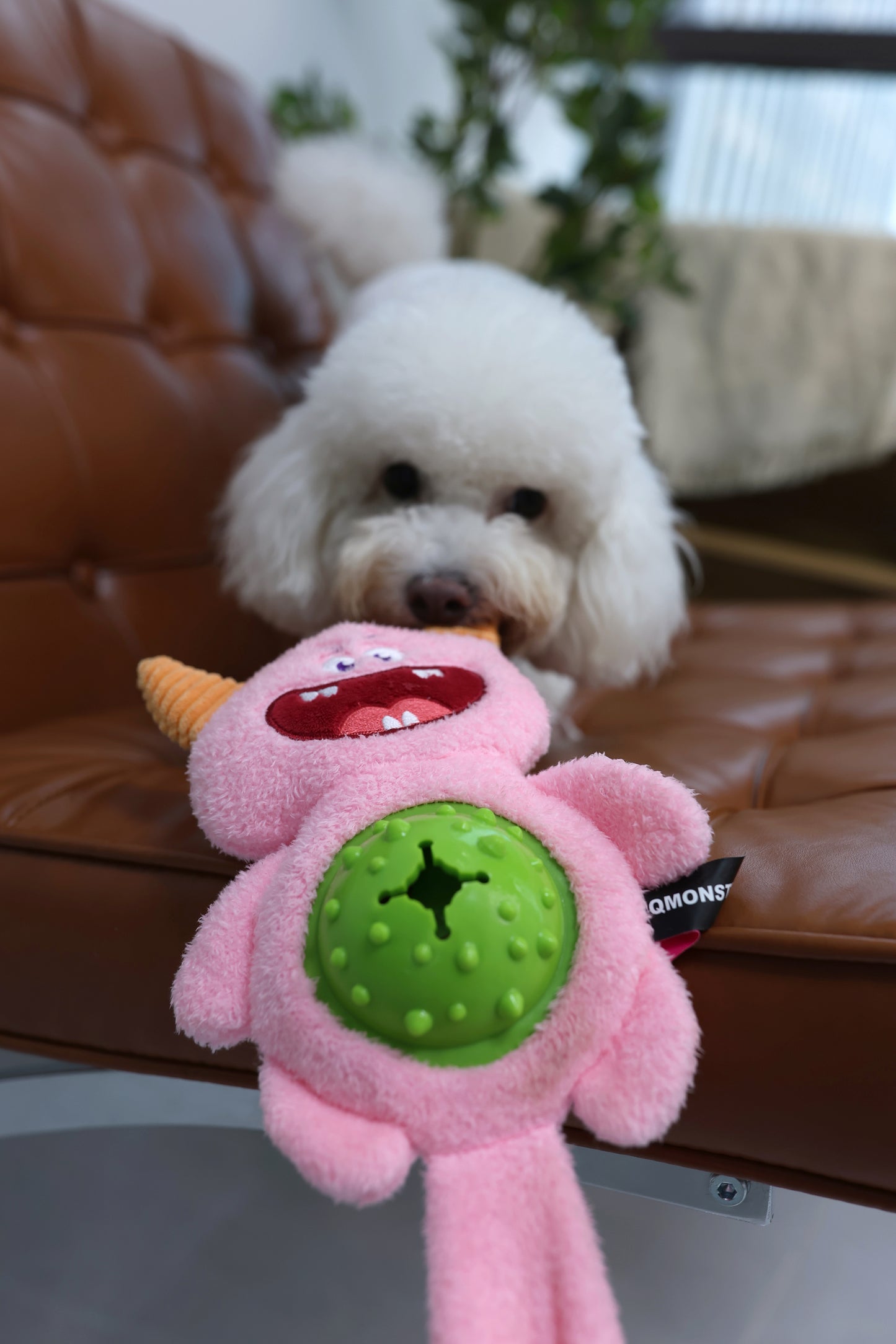 Qmonster Brinquedo para cachorros - Interativo Monstro Faminto - Rosa