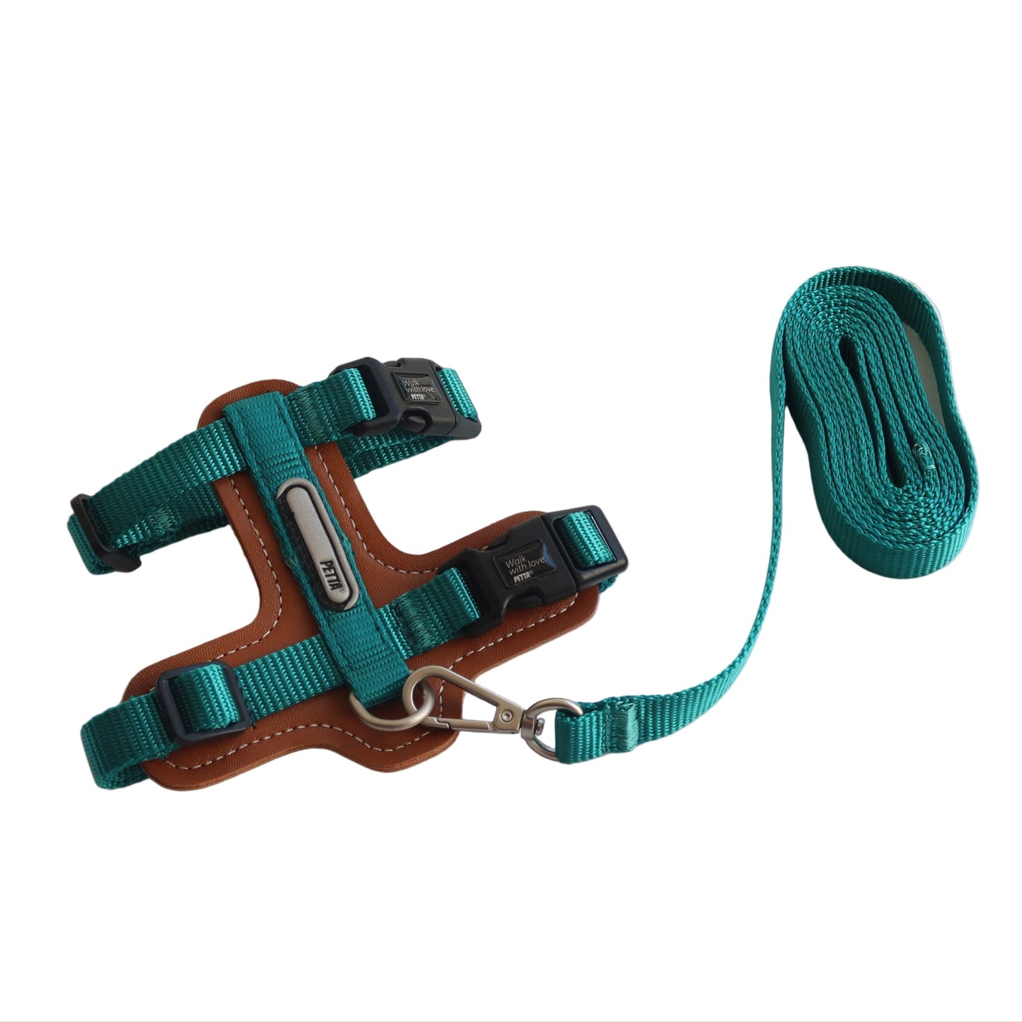 Petta Kit Peitoral H para cachorros pequenos ou gatos - Verde Lago
