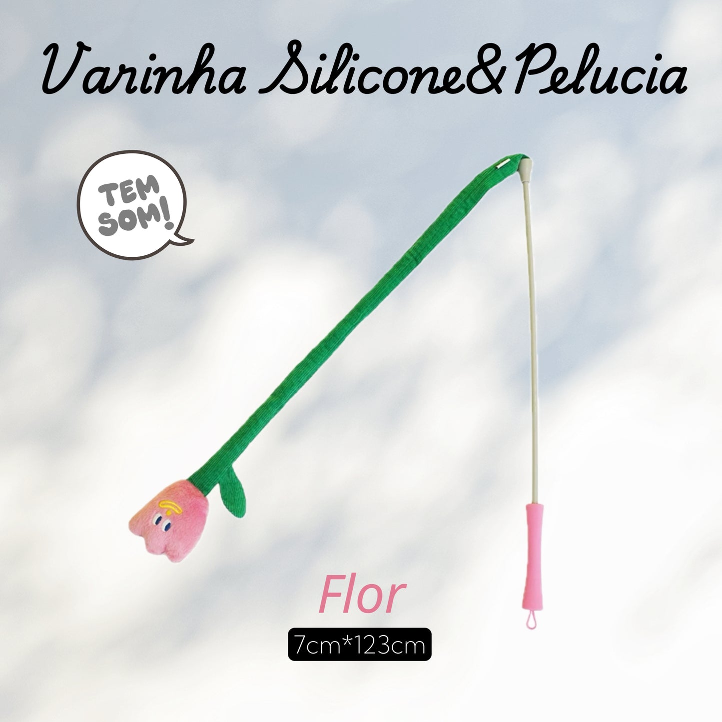 zeze Brinquedo para gatos - Varinha Pelúcia com Alça de Silicone
