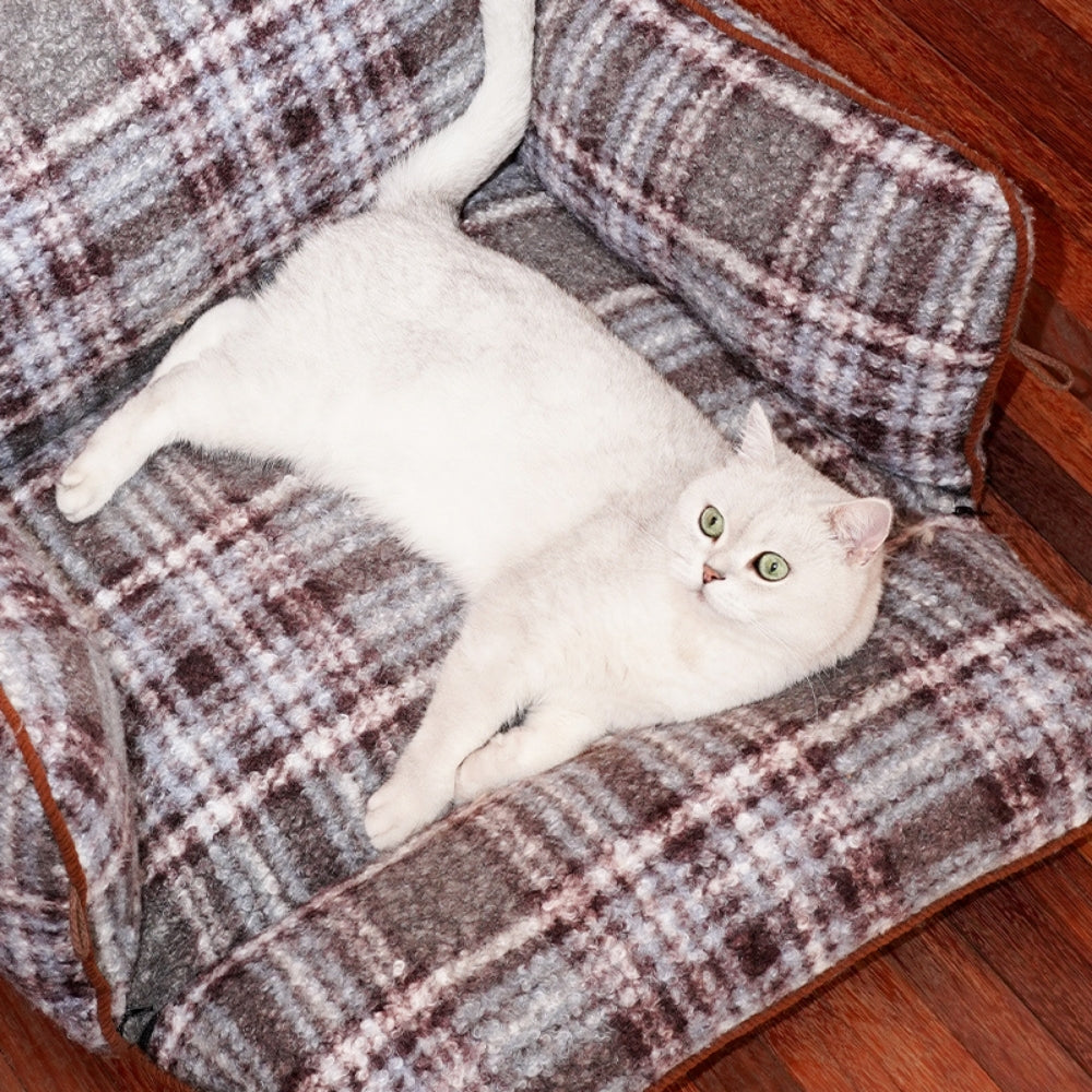Cama Sofa para pets Vintage Xadrez Lateral Retrátil - zeze