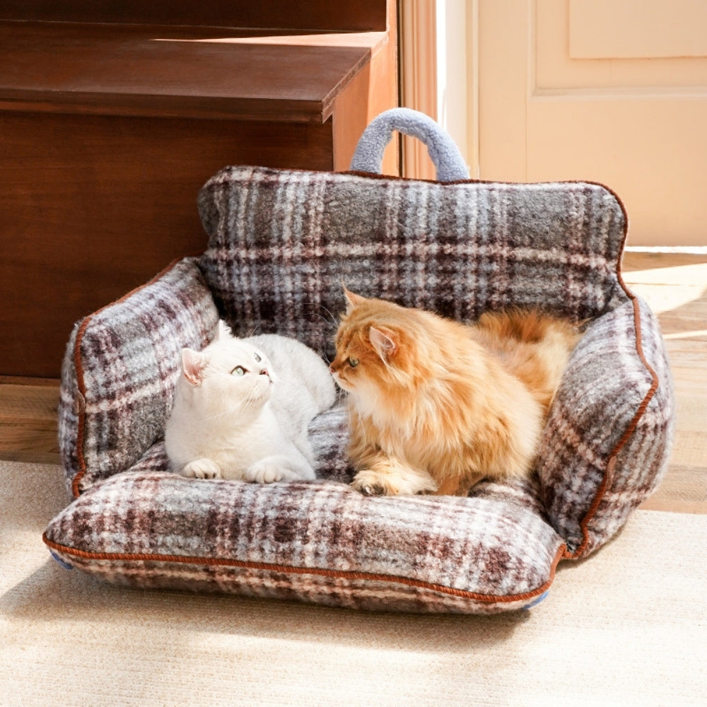 Cama Sofa para pets Vintage Xadrez Lateral Retrátil - zeze