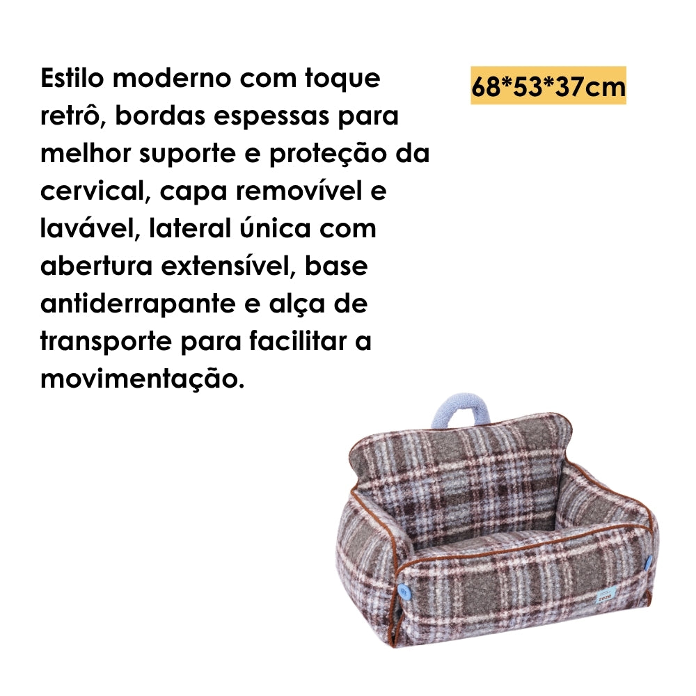 Cama Sofa para pets Vintage Xadrez Lateral Retrátil - zeze