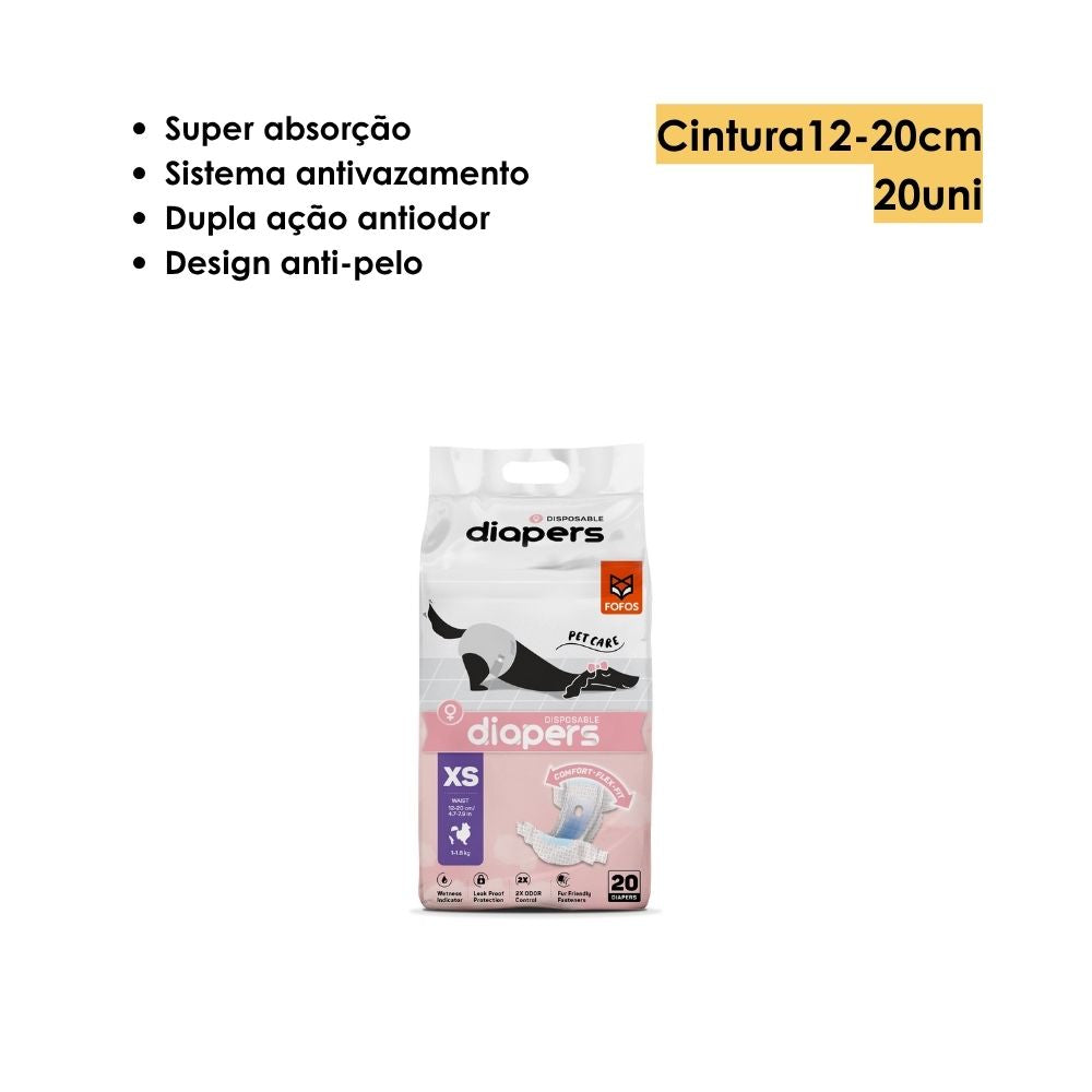 Fralda Higiênica Diapers para Cães Fêmeas XS 20Unidades- FOFOS