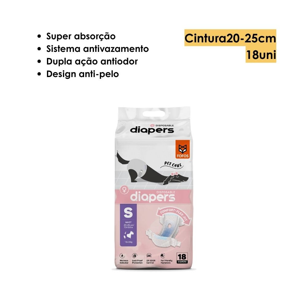 Fralda Higiênica Diapers para Cães Fêmeas S 18Unidades- FOFOS
