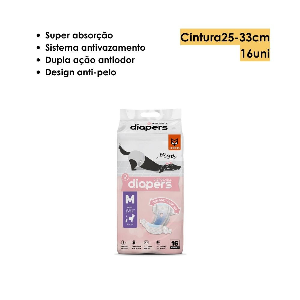 Fralda Higiênica Diapers para Cães Fêmeas M 16Unidades- FOFOS