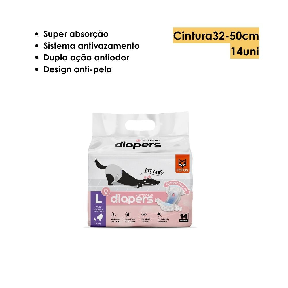 Fralda Higiênica Diapers para Cães Fêmeas L 14Unidades- FOFOS