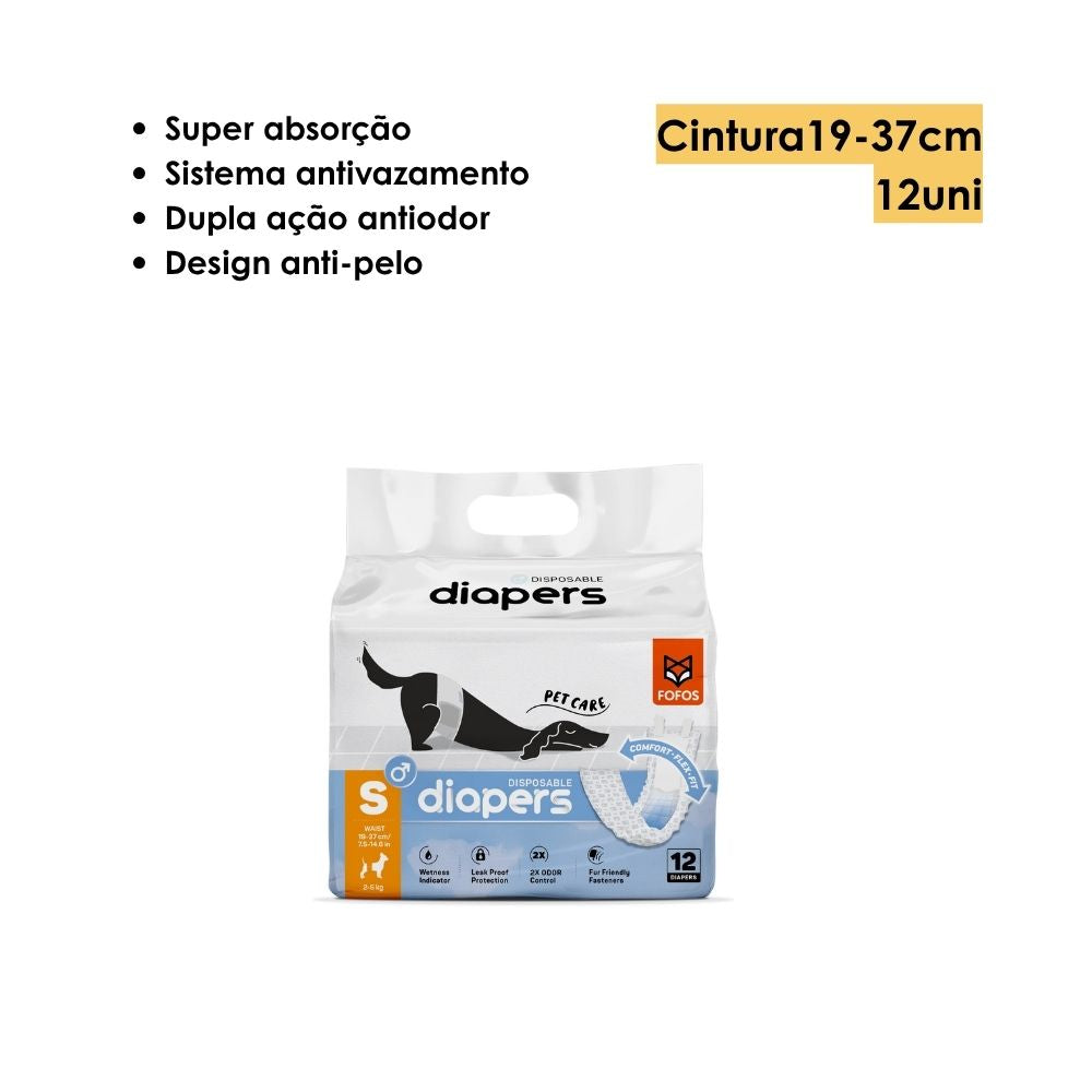 Fralda Higiênica Diapers para Cães Machos S 12Unidades- FOFOS
