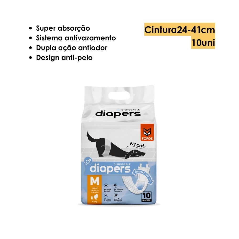 Fralda Higiênica Diapers para Cães Machos M 10Unidades- FOFOS