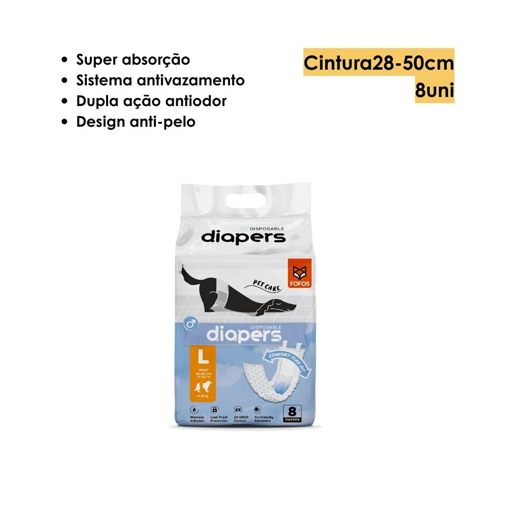 Fralda Higiênica Diapers para Cães Machos L 8Unidades- FOFOS