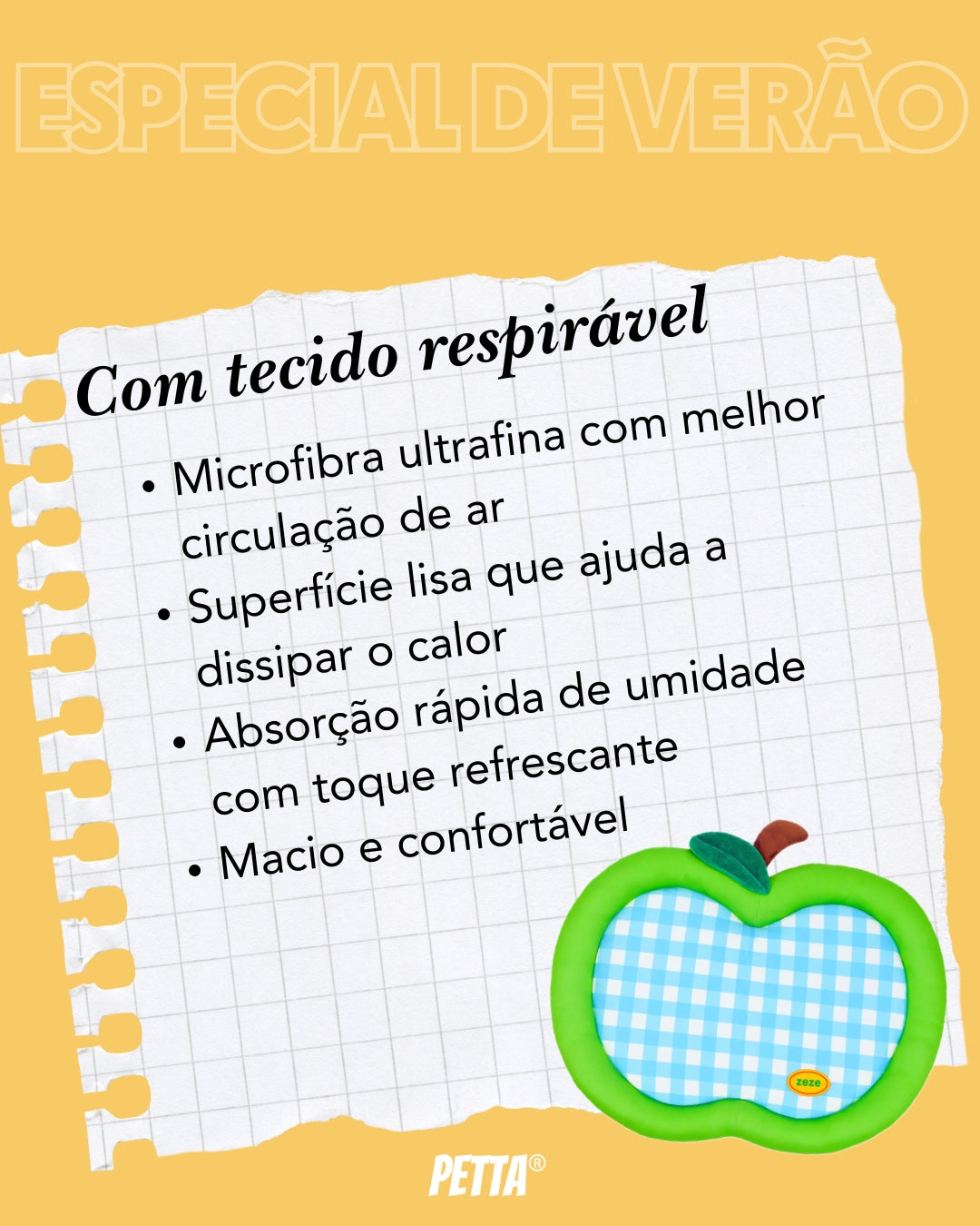 Tapete de verão para pets zeze - Tapete Respirável Maçã Verde