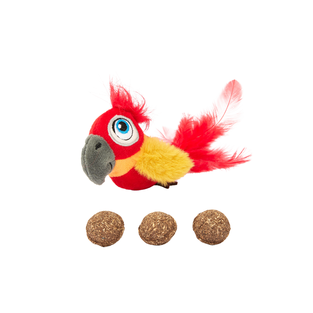 Brinquedo Pelúcia Passarinho com Bolas de Catnip - Vermelho - FOFOS