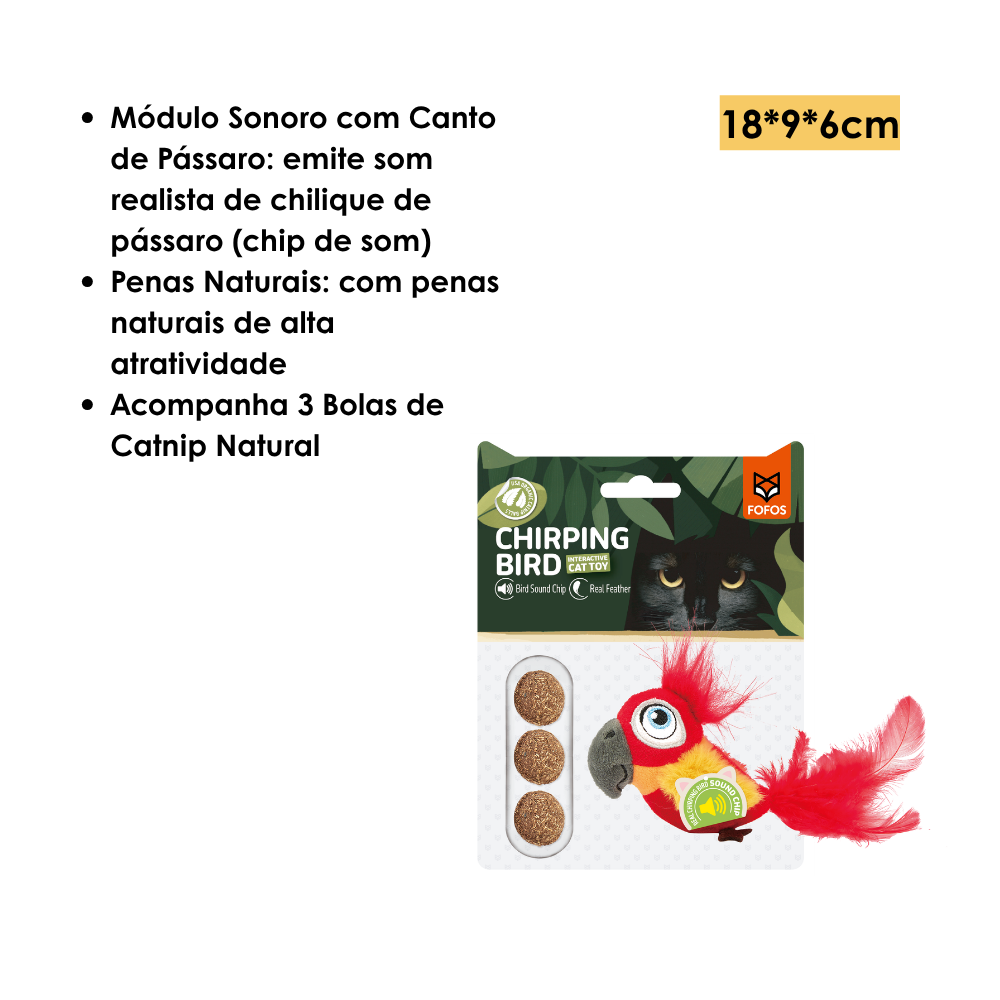 Brinquedo Pelúcia Passarinho com Bolas de Catnip - Vermelho - FOFOS