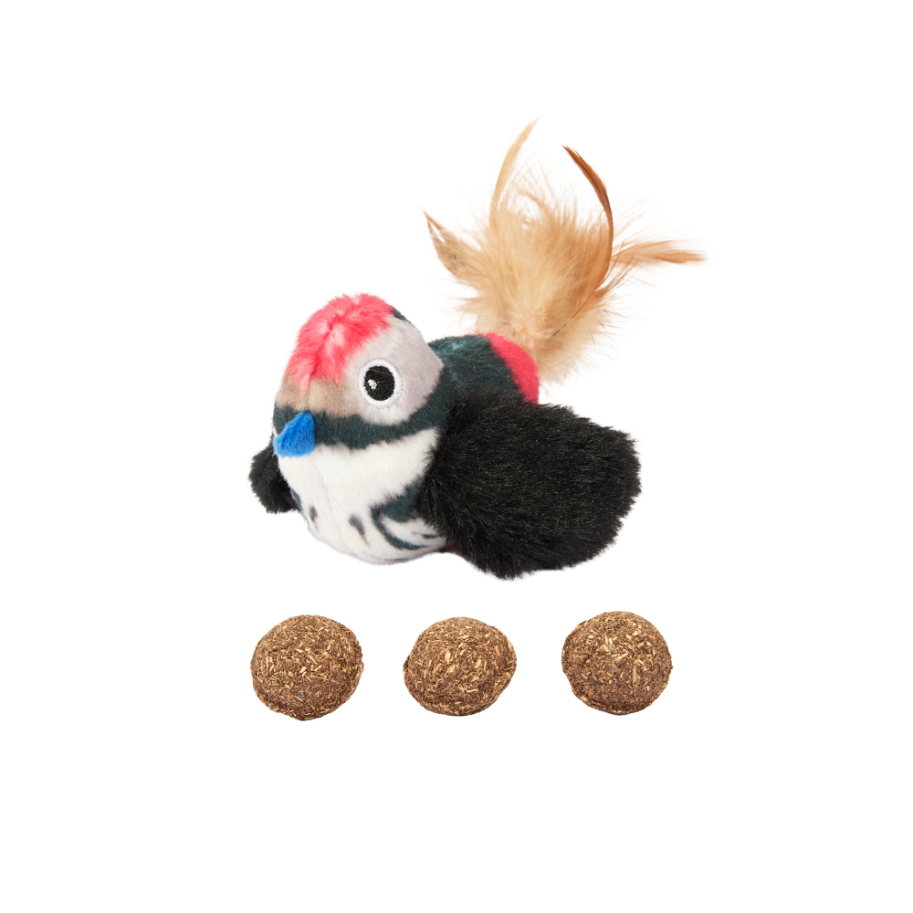 Brinquedo Pelúcia Passarinho com Bolas de Catnip - Preto - FOFOS