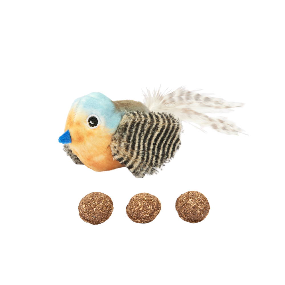 Brinquedo Pelúcia Passarinho com Bolas de Catnip - Cinza - FOFOS