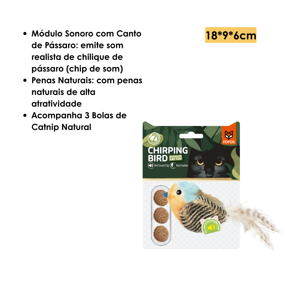 Brinquedo Pelúcia Passarinho com Bolas de Catnip - Cinza - FOFOS