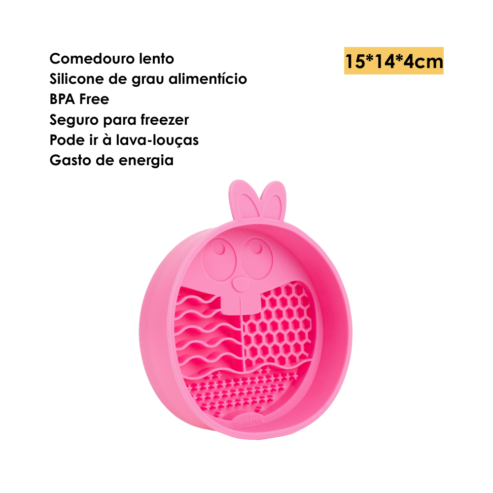 Comedouro Lento de Silicone para Pets Coelho Rosa - QMonster