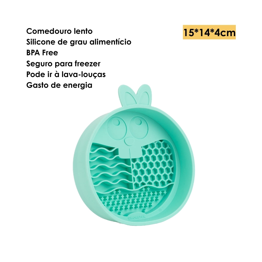 Comedouro Lento de Silicone para Pets Coelho Azul - QMonster