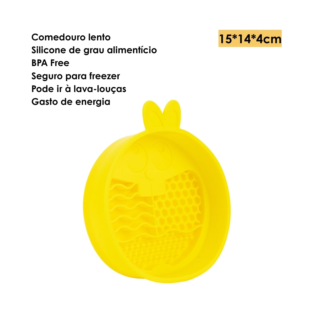 Comedouro Lento de Silicone para Pets Coelho Amarelo - QMonster