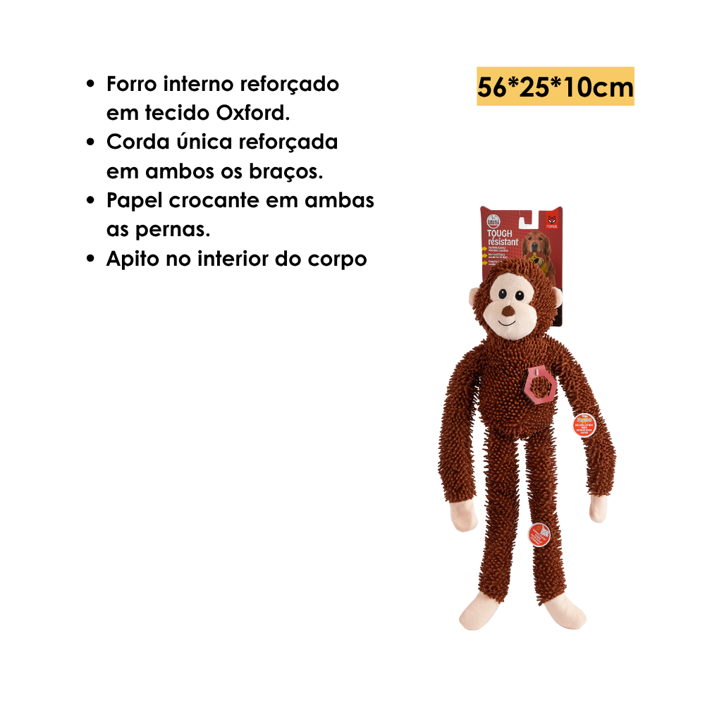 Brinquedo Pelúcia Chenille com Corda Tough Corpo Longo Macaco - FOFOS