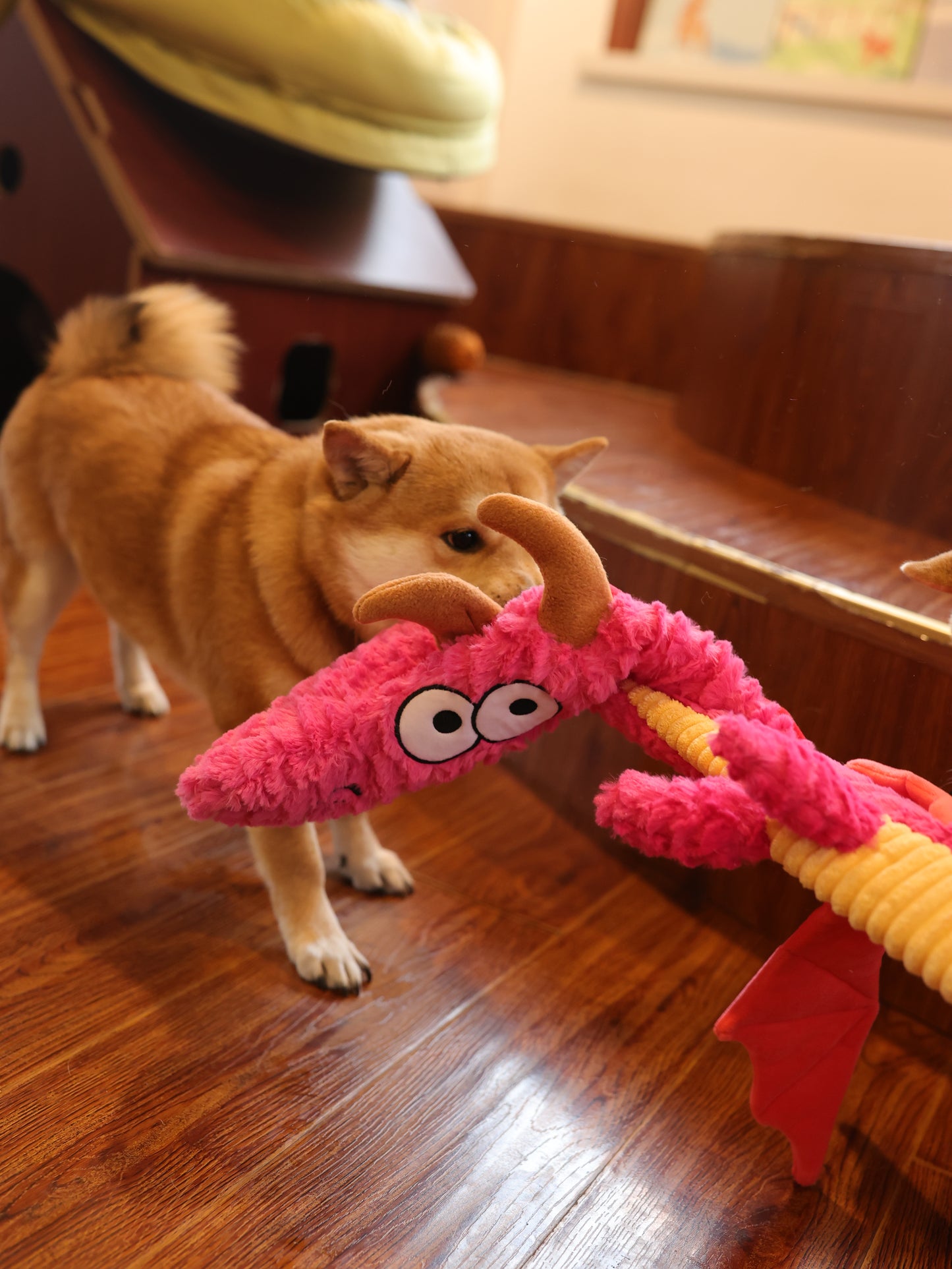 Qmonster Brinquedo para cachorro - Dragão Gigante - Rosa Grande