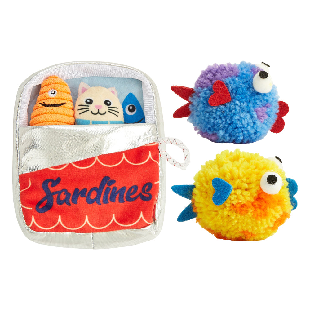 FOFOS Brinquedos para Gatos - Lata de Sardinhas c Porta Petisco 5em1