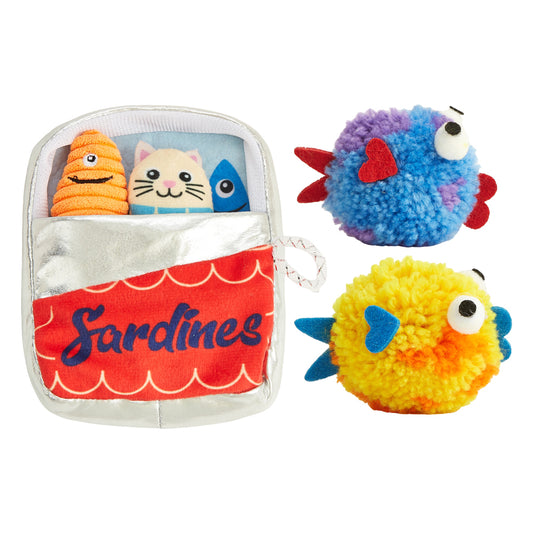 FOFOS Brinquedos para Gatos - Lata de Sardinhas c Porta Petisco 5em1