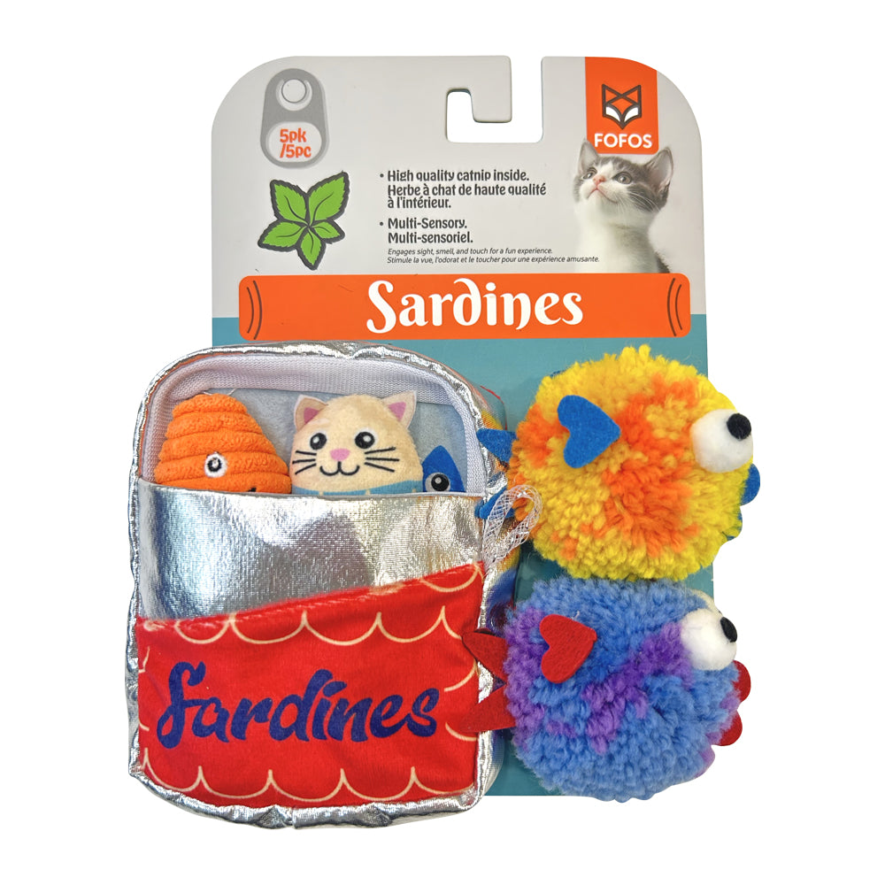 FOFOS Brinquedos para Gatos - Lata de Sardinhas c Porta Petisco 5em1